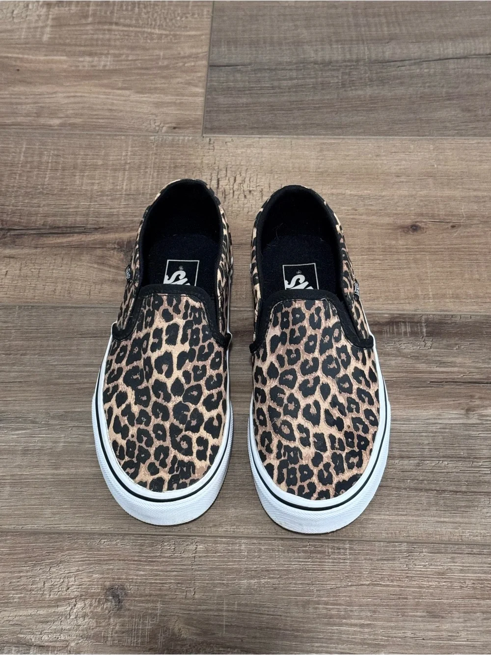 Vans Asher Deluxe Slip-On Sneakers in Leopard Print Tan and Black